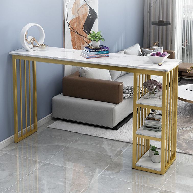Mesa industrial rectangular con altura de barra, mesa de bar de madera sintética con base de almacenamiento