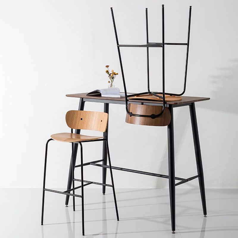 Contemporary Wooden Backrest Counter High Stool with Metal 4 Legs