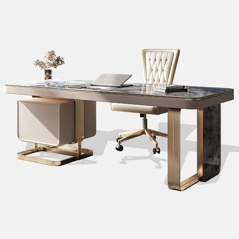 Glam Stone Rectangle Writing Desk 2 Drawers 29.53" Tall Office Desk Clearhalo 'furn' 'furn_office_desk' 'Furniture' 'Office Desks' 'Office Furniture' 'office_desk' 1200x1200_63d11add-efba-4da5-af23-31a47210d71a
