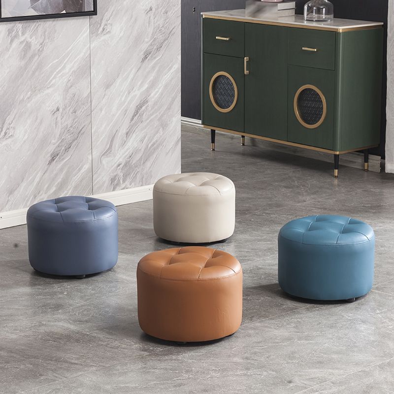 Modern Pouf Ottoman Faux Leather Upholstered Tufted Solid Color Cylinder Shape Ottoman Clearhalo 'furn' 'furn_ottomans_poufs' 'Furniture' 'Living Room Furniture' 'Ottomans & Poufs' 'ottomans_poufs' 1200x1200_63d22d00-0fb6-4d9a-b2fa-2190e7cb01c7
