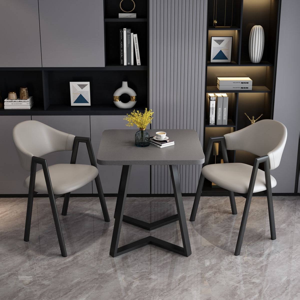 Mesa de comedor de madera moderna, mesa de comedor cuadrada con pedestal doble para el hogar