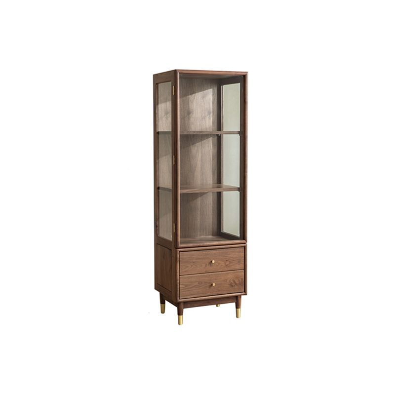 66.9" Tall 2-Drawer Accent Cabinet Solid Wood Glass Paned Side Cabinet in Walnut Brown Clearhalo 'Cabinets & Chests' 'cabinets_chests' 'furn' 'furn_cabinets_chests' 'Furniture' 'Living Room Furniture' 1200x1200_63d41e9f-d788-4461-9cfd-aa68c7c2c2ec