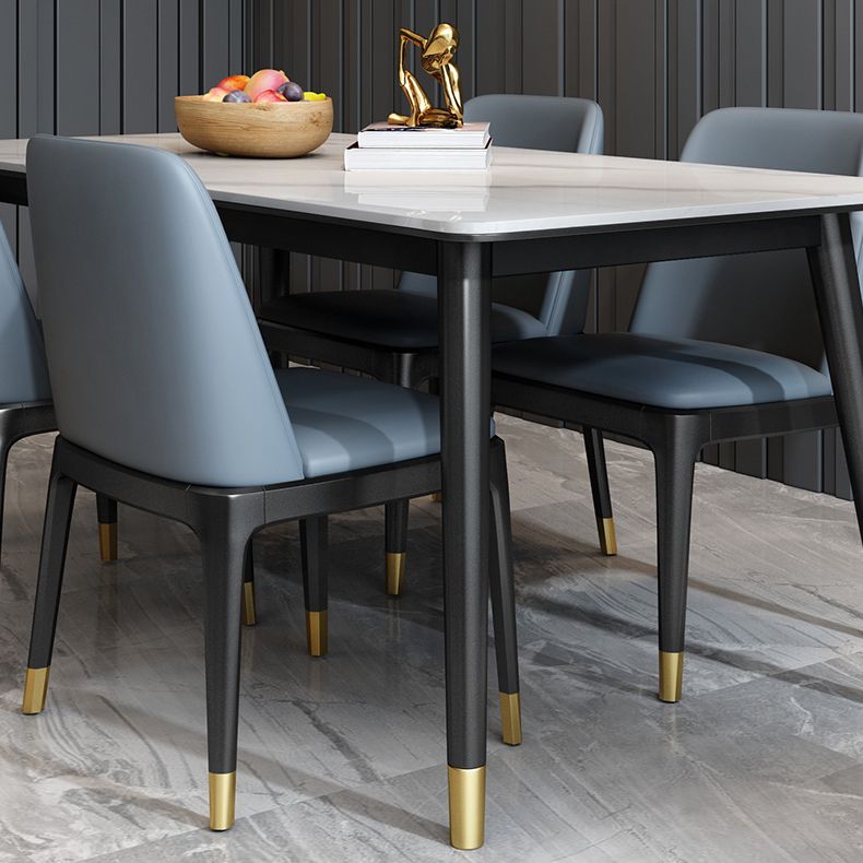 Scandinavian Metallic Fixed Dining Table Rectangle Formal Dinette Set with Balck Base Clearhalo 'Dining Room Sets' 'Dining Tables & Seating' 'dining_room_set' 'furn' 'furn_dining_room_set' 'Furniture' 'furniture_dining_room_set' 'Kitchen & Dining Furniture' 'kitchen&dining_furn' 'kitchen' 1200x1200_63d4546b-d397-472f-b568-cd6f459486b4