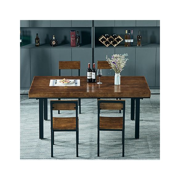 Traditional Style Solid Wood Dining Set with Walnut Table and 4 Black Legs Base Clearhalo 'Dining Room Sets' 'Dining Tables & Seating' 'dining_room_set' 'furn' 'furn_dining_room_set' 'Furniture' 'furniture_dining_room_set' 'Kitchen & Dining Furniture' 'kitchen&dining_furn' 'kitchen' 1200x1200_63d5cc50-9668-445c-925e-9199bc505bcd