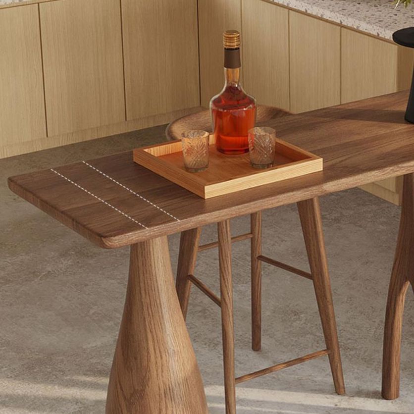 Pine Wood Rectangle Pub Table with Double Pedestal for Living Room