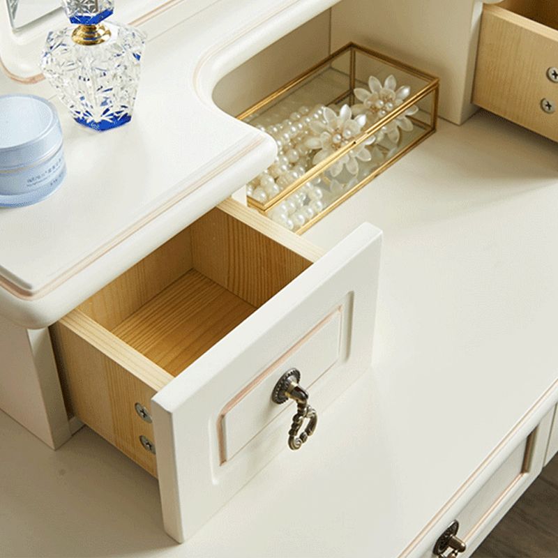 Sgabello da toeletta per trucco per vanità in legno massiccio vittoriano con specchio in bianco