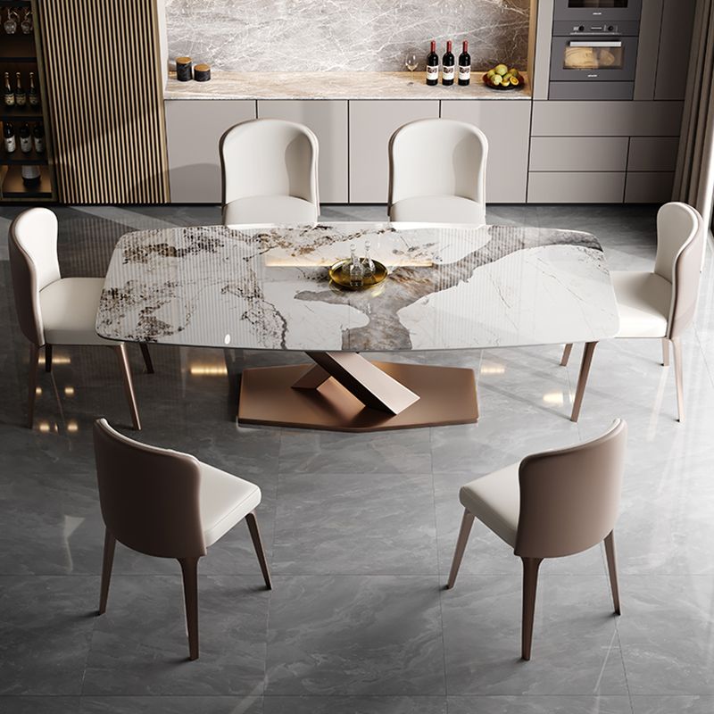 Glam Sintered Stone Rectangle Dining Table Kitchen Standard Dining Table with Pedestal Base Clearhalo ' dining_table' 'Dining Tables & Seating' 'Dining Tables' 'furn' 'furn_dining_table' 'Furniture' 'furniture_dining_table' 'Kitchen & Dining Furniture' 'kitchen&dining_furn' 'kitchen' 'kitchen_dining_table' 1200x1200_63e00a84-d929-4335-a3df-9eeb0aec8fee