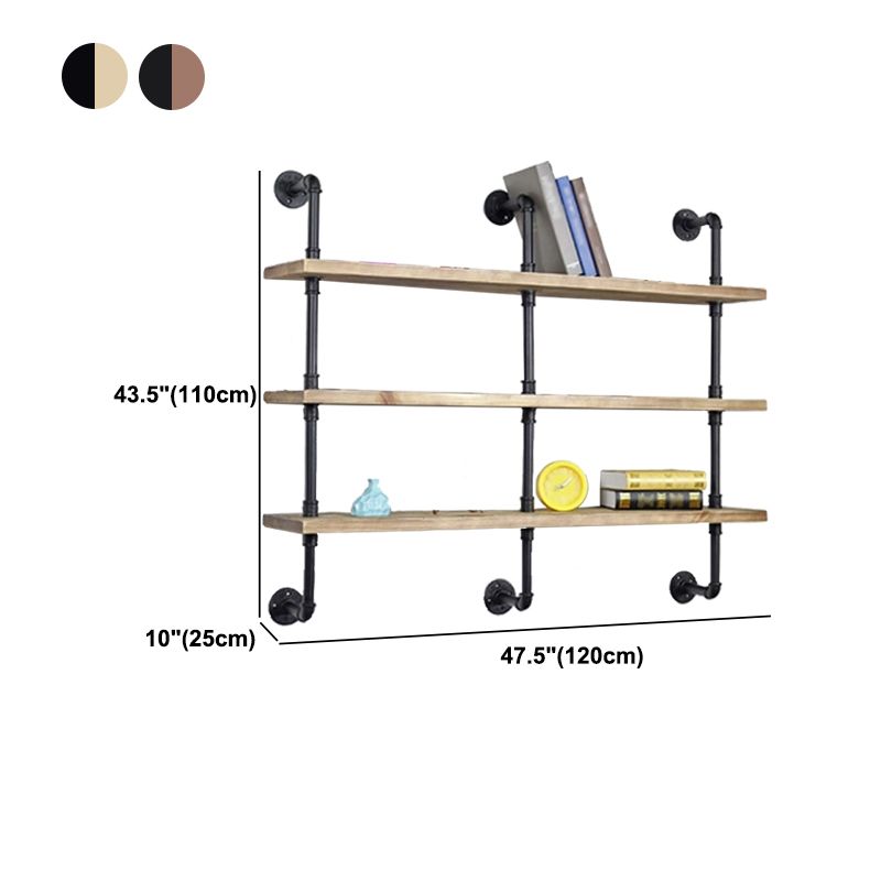 Industrial Wall Mounted Bookshelf with Black Iron Frame Pine Wood Shelf Clearhalo 'Bookcases' 'furn' 'furn_bookcases' 'Furniture' 'furniture_bookcases' 'kitchen' 'kitchen_bookcases' 'Living Room Furniture' 'Office Furniture' 1200x1200_63e276f8-0884-4770-8ac8-91ea599b2483