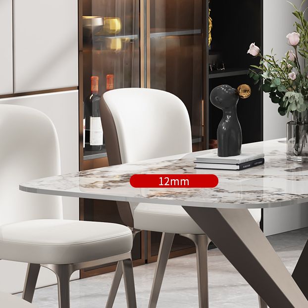 Contemporary Style Sintered Stone Dining Table with White Fixed Table and Trestle Base for Home Use Clearhalo 'Dining Room Sets' 'Dining Tables & Seating' 'dining_room_set' 'furn' 'furn_dining_room_set' 'Furniture' 'furniture_dining_room_set' 'Kitchen & Dining Furniture' 'kitchen&dining_furn' 'kitchen' 1200x1200_63e29ddd-26c7-45bc-843b-14760fe31dd6