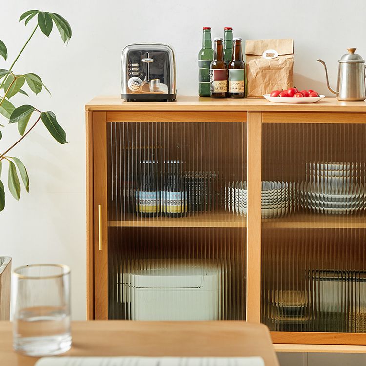 Contemporary Beech Dining Server Glass Doors Buffet Server for Dining Room Clearhalo 'buffet_sideboard' 'Buffets & Sideboards' 'furn' 'furn_buffet_sideboard' 'Furniture' 'Kitchen & Dining Furniture' 1200x1200_63e2f032-4b13-4d5c-8797-32145b554c65
