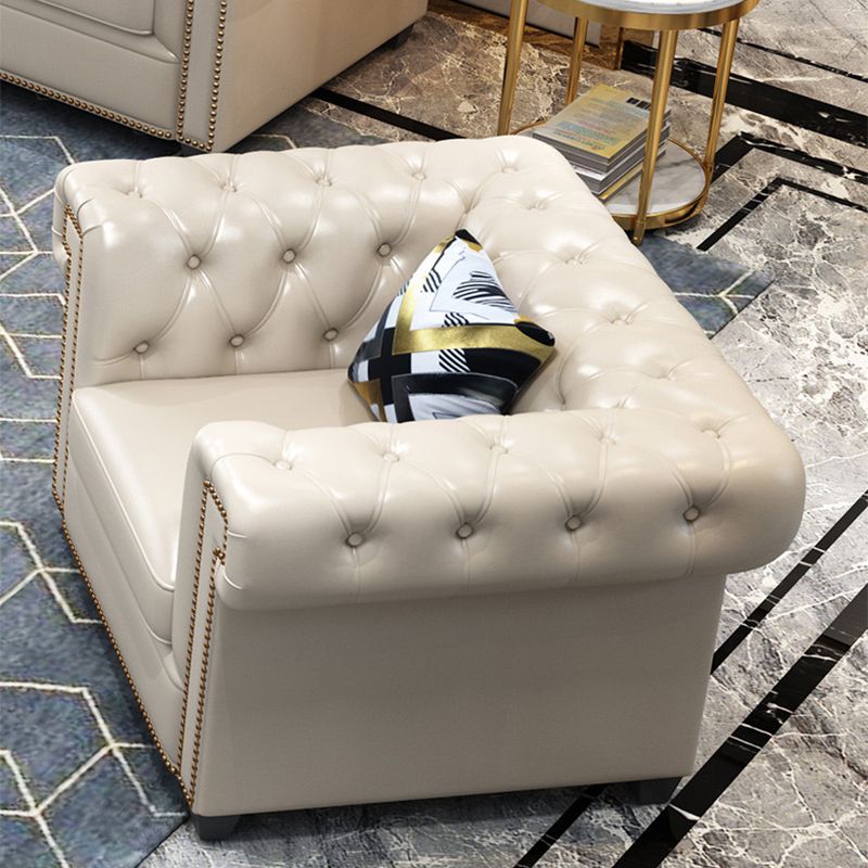 Tufted Rolled Arm Chesterfield Sofa Faux Leather Beige Cushions Sofa Clearhalo 'furn' 'furn_sofas' 'Furniture' 'Living Room Furniture' 'Sofa' 'sofas' 1200x1200_63e3432e-1d9a-4080-b79a-820dc45e2de8