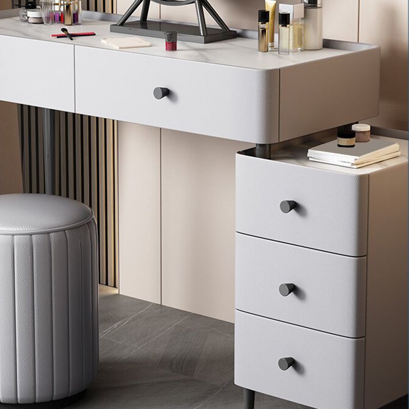 Contemporary Stone Top Vanity with Drawers Grey Vanity Set with Stool