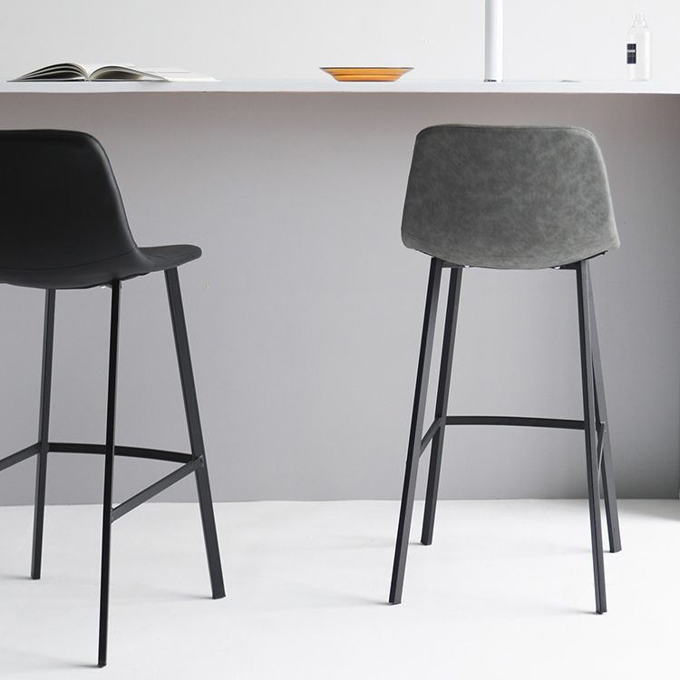 Modern Armless Bar Stool PU Leather Low Back Stools with Metal Frame