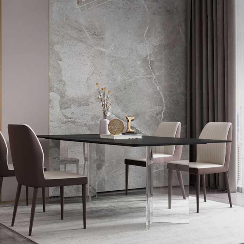 Mesa de comedor rectangular de estilo moderno Mesa de piedra sinterizada con base acrílica
