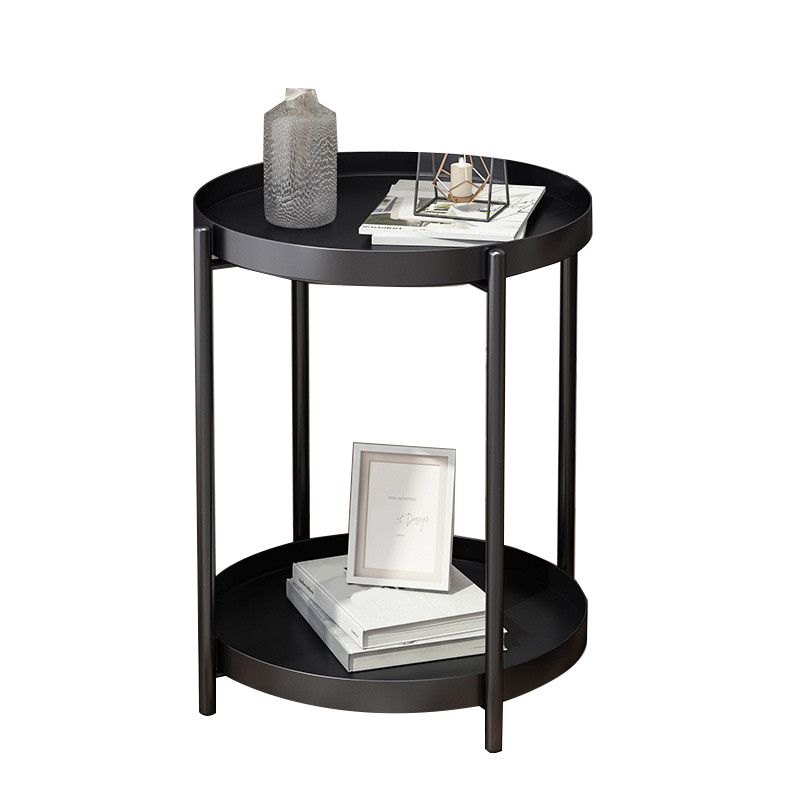 Mid-Century Metal X-base Side End Table Round Tray Top Side Table