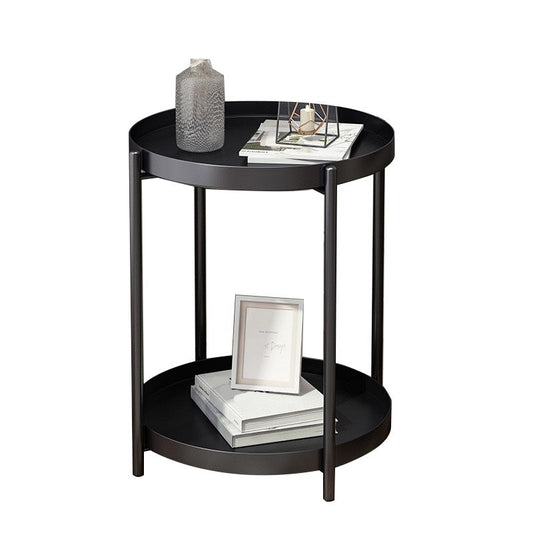 Mid-Century Metal X-base Side End Table Round Tray Top Side Table