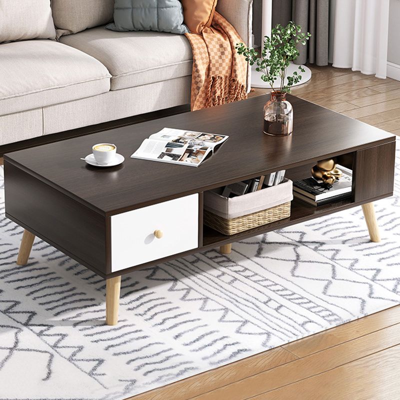 16.5"H Modern 4 Legs Wooden Base Rectangular Top Coffee Table with Storage