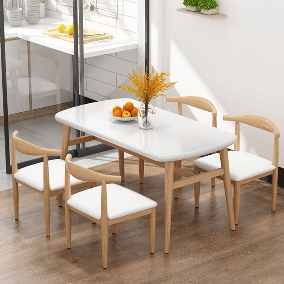 Hedendaagse rechthoekige houten eettafel met ijzeren schok voor 2-4 personen