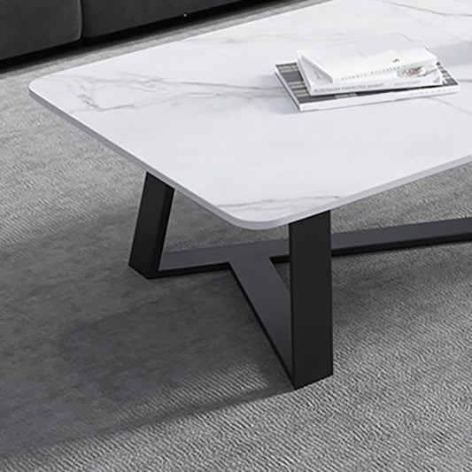 Contemporary Rectangular Coffee Table Trestle Marble Cocktail Table