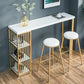 Glam Marble Table with Rectangle Table Top Gold Double Pedestal Table - 41.3" H Clearhalo 'Bar Furniture' 'Bar Tables' 'bar_tables' 'furn' 'furn_bar_tables' 'Furniture' 'furniture_bar_tables' 'Kitchen & Dining Furniture' 1200x1200_63f5f5f7-9427-443b-9e10-1e369978646a