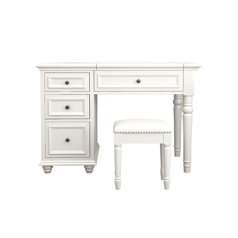 Solid Wood Flip-top Vanity Set Traditional Vanity Desk in White