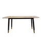 Mesa de comedor rectangular moderna de mediados de siglo con tapa de piedra y patas de madera maciza