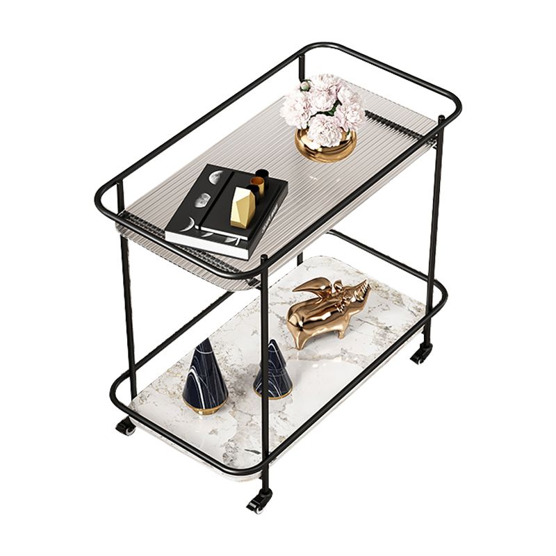 Modern 23.6" Rectangular Glass Top Side Table Metal Frame End Table with Shelf