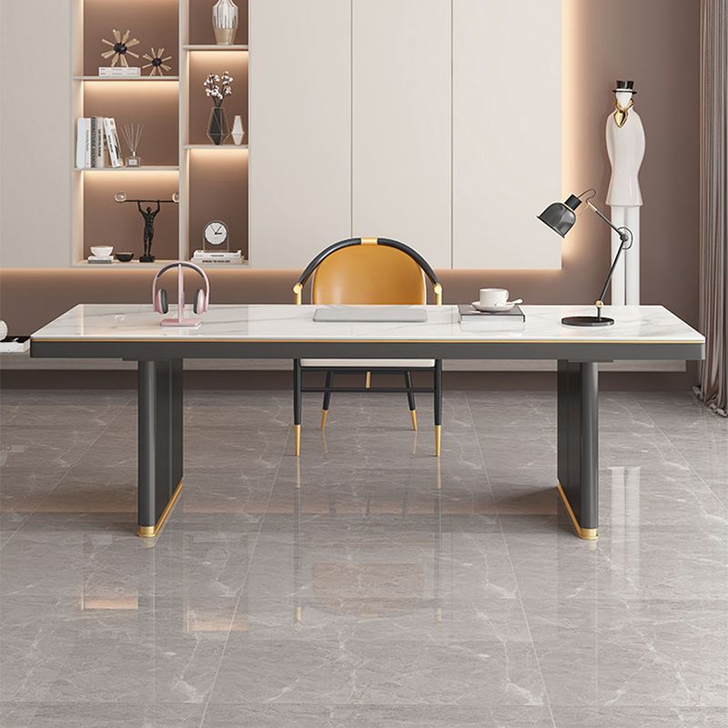 Forme rectangulaire Bureau contemporain Bureau en pierre Tâche de tâche avec 2 jambes en blanc et noir