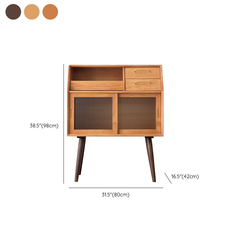 Pine Curio Curio Porte scorrevoli per la visualizzazione contemporanea con cassetti