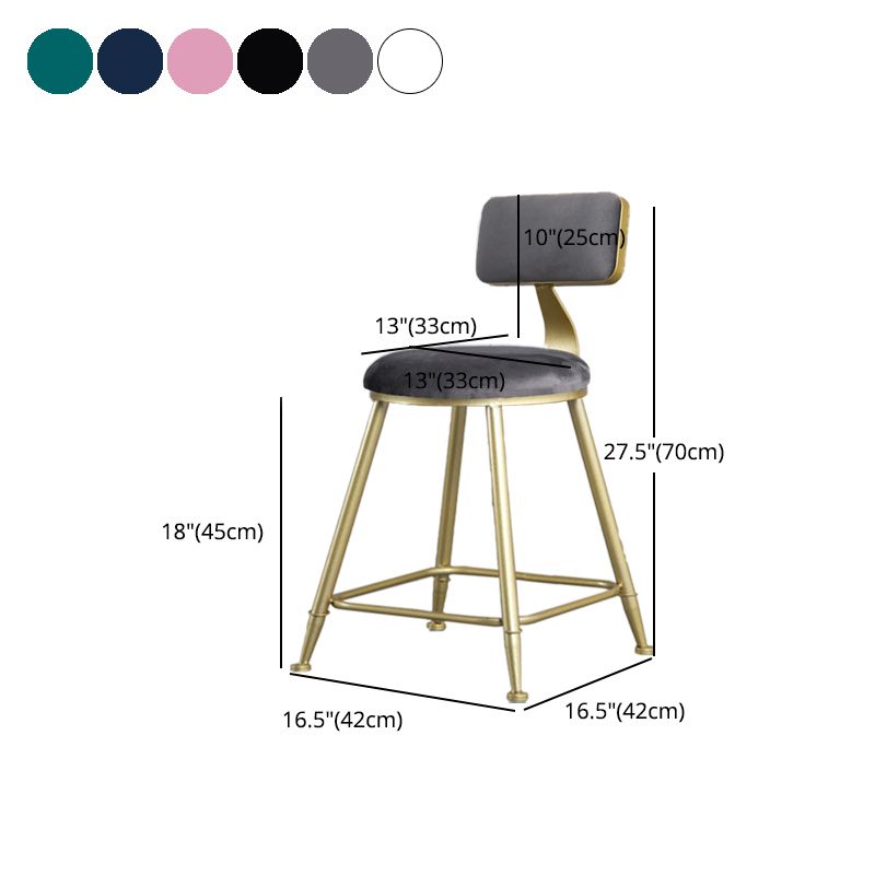 Glam Armless Backrest Counter Stool Iron Beauty Shop Bar Stool with Velvet Cushion Clearhalo 'Bar Furniture' 'Bar Stools' 'bar_stools' 'furn' 'furn_bar_stools' 'furniture_bar_stools' 'Kitchen & Dining Furniture' 'kitchen&dining_furn' 'kitchen' 'kitchen_furn' Furniture' 1200x1200_64064e96-ff10-4a57-8a57-236631a9f6c5