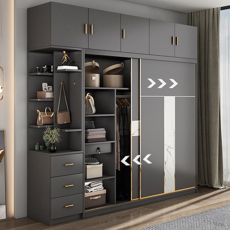 Hedendaagse stijl Garderobe Armoire Gray Engineered Wood Garderobe