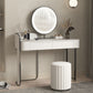 Modern Simple 2-Drawer Vanity Table Stone Top Dressing Table in White with Stool