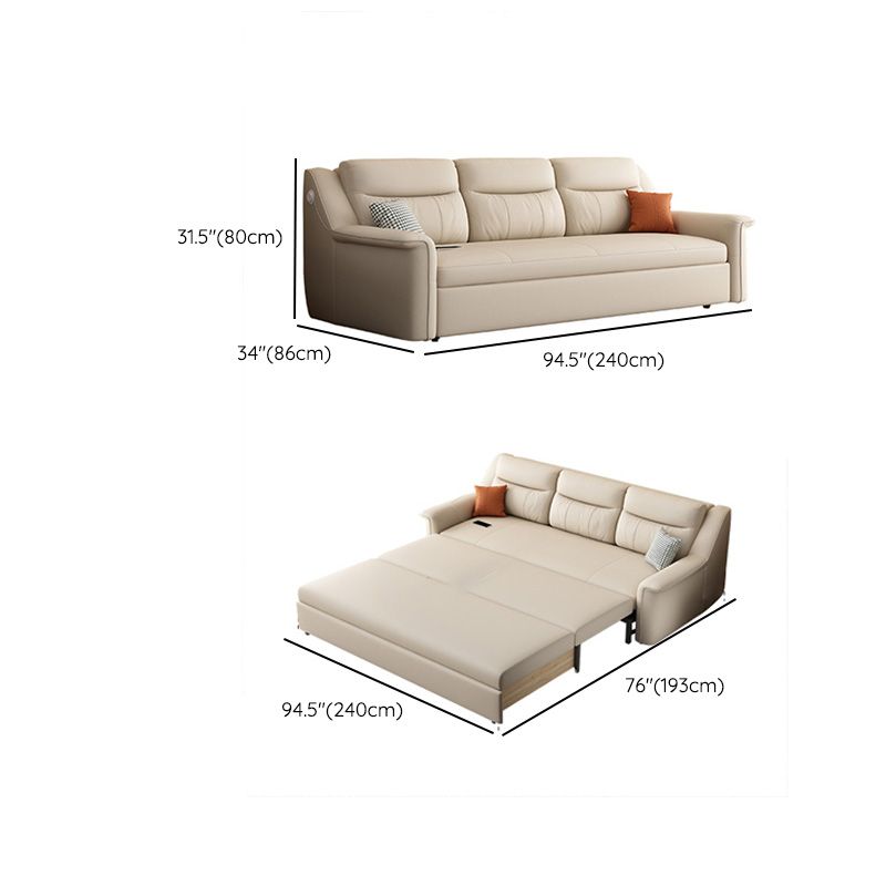 Canapé-lit beige futon beige de style glamour avec dos lâche en cuir collé