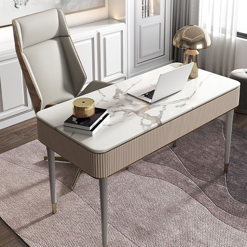 Tables de travail de bureau de forme rectangulaire en pierre en blanc