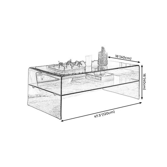 モダンなスタイルの黒/透明な長方形のコーヒーテーブルは、ガラス上のトップが付いています