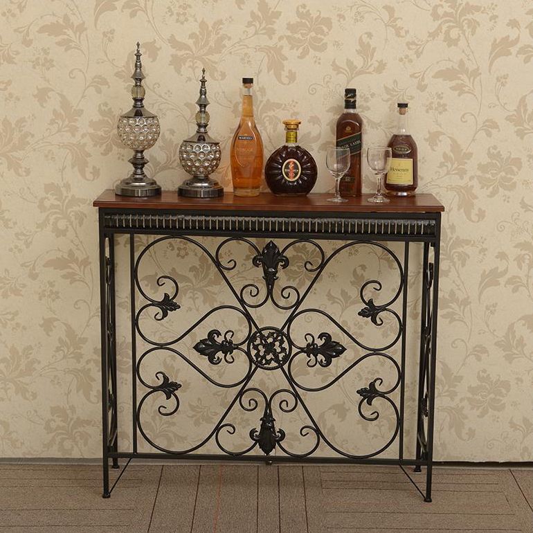 フランスの田舎の木製フレームコンソールテーブルホールダークブラウン＆ホワイトソファテーブルの長方形