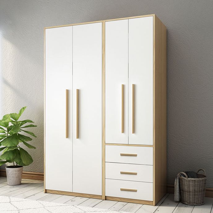 Contemporary White Storage Cabinet for Bedroom Manufactured Wood Hinged Door Cabinet
