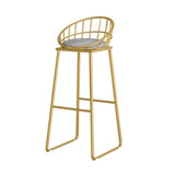 Round Upholstered Dining Stool Low Back Bar Stool with Gold Metal Base