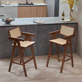 Wood Low Back Dining Stools Contemporary Armed Bar Stools with Footrest