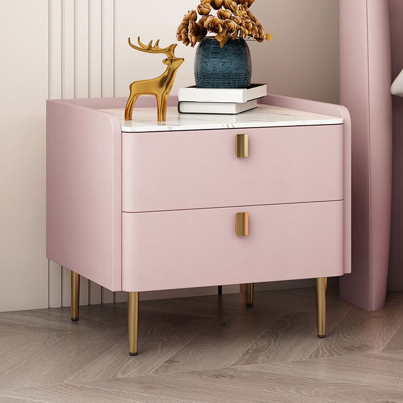 Glam Glam 2 Drawer Stone Stone Top Boing Mots en bois massif Comprend la table de chevet de lit