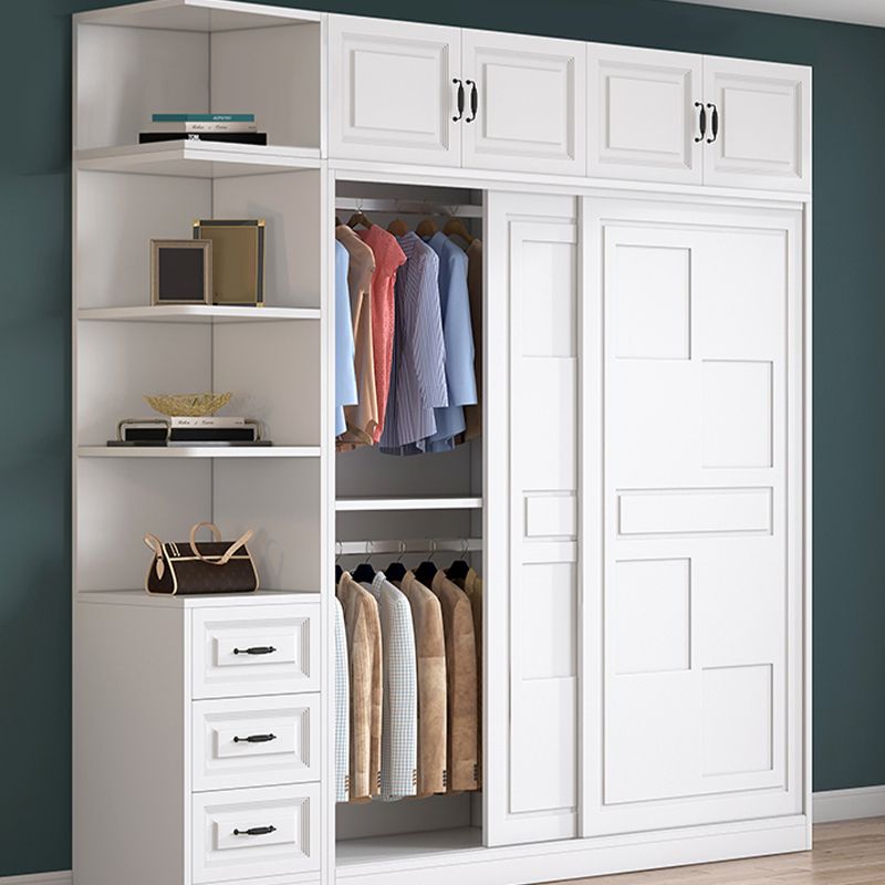 Modern Freestanding Wardrobe Armoire, 2-door Manufatured Armoire with Shelves in White Clearhalo 'Armoires & Wardrobes' 'armoires_wardrobes' 'Bedroom Furniture' 'furn' 'furn_armoires_wardrobes' 'Furniture' 1200x1200_641b8ca6-0625-475c-bd3a-69624870a8a2