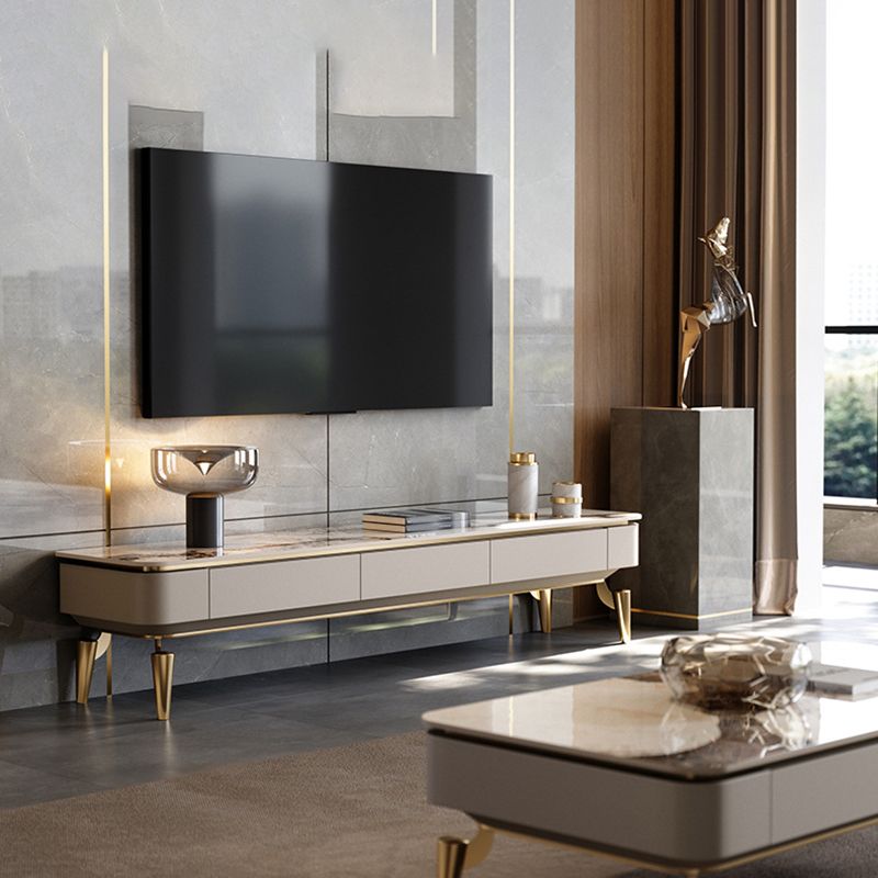 Console TV contemporanea con contenitore chiuso Console porta TV in pietra con gambe e cassetti