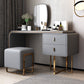 Luxurious Leather Vanity Makeup Table Set 2 Drawers Vanity Table with Mirror & Stool