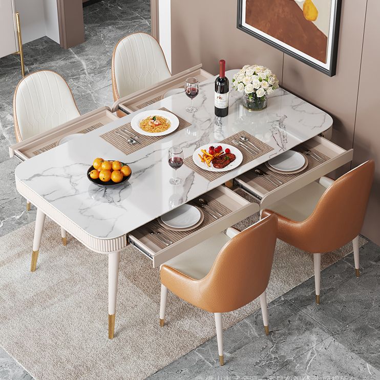 Glam White Kitchen Dining Table Sintered Stone Rectangle Dining Table with 4 Legs Clearhalo ' dining_table' 'Dining Tables & Seating' 'Dining Tables' 'furn' 'furn_dining_table' 'Furniture' 'furniture_dining_table' 'Kitchen & Dining Furniture' 'kitchen&dining_furn' 'kitchen' 'kitchen_dining_table' 1200x1200_6420af5e-b9ab-4ed9-a955-ccc2d5f41837