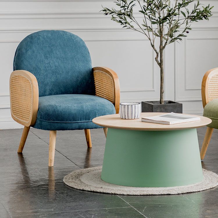 Contemporary Wooden Round Top Table Acrylic Pedestal End Table