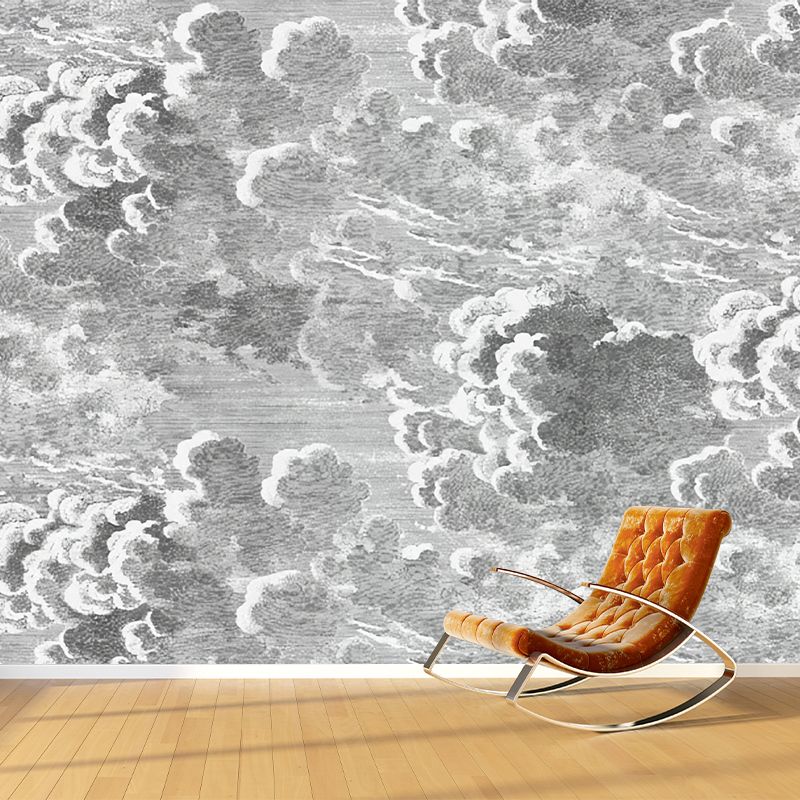 Minimalist Cloud Wall Mural in Grey Living Room Wall Covering, Personalized Size Available Clearhalo 'Modern' 'Wall Decor' 'Wall Mural' 'wall_mural_modern' wall_mural 1200x1200_64230579-0dad-46fe-958b-94910b9c0e5c