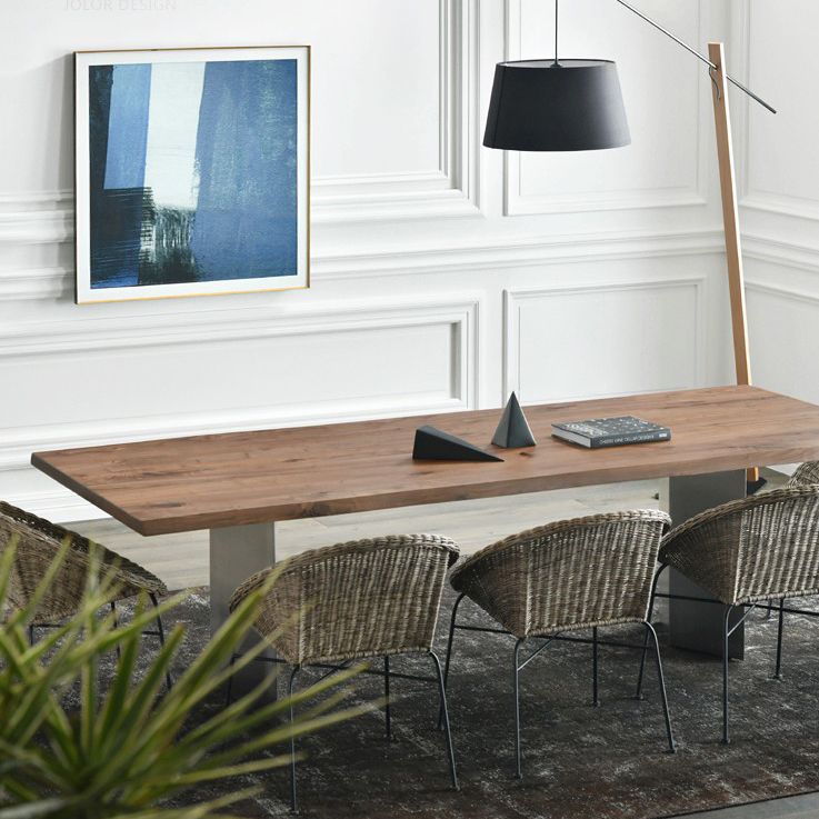 Solid Wood Brown Tone Dining Table Glam Style Double Pedestal Table for Dining Room Clearhalo ' dining_table' 'Dining Tables & Seating' 'Dining Tables' 'furn' 'furn_dining_table' 'Furniture' 'furniture_dining_table' 'Kitchen & Dining Furniture' 'kitchen&dining_furn' 'kitchen' 'kitchen_dining_table' 1200x1200_64323534-d906-4149-95e9-53e60deb85c8