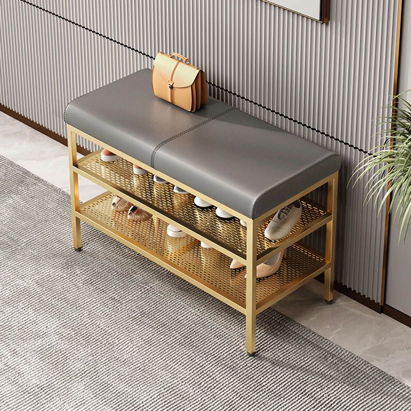 Metal Cushioned Bench Modern Seating Bench with Shelves for Entryway Clearhalo 'Benches' 'Chairs & Seating' 'furn' 'furn_benches' 'Furniture' 'Living Room Furniture' 1200x1200_6433c5a8-56c2-46ed-9471-a7b880e07304