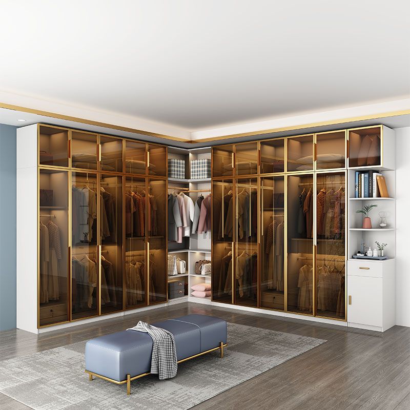 Modern Style Glass Wardrobe Bedroom Wardrobe Closet with Drawer Clearhalo 'Armoires & Wardrobes' 'armoires_wardrobes' 'Bedroom Furniture' 'furn' 'furn_armoires_wardrobes' 'Furniture' 1200x1200_6436c7ab-b8e8-492b-888e-4a5bec225b83