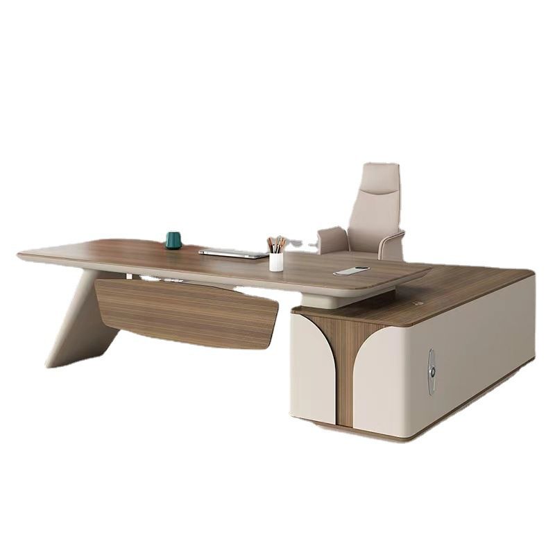 Natural Pedestal Executive Desk Contemporary L-Shape Locking Drawer Office Desk Clearhalo 'furn' 'furn_office_desk' 'Furniture' 'Office Desks' 'Office Furniture' 'office_desk' 1200x1200_64380350-2ba3-4112-898e-7ef67101fa72
